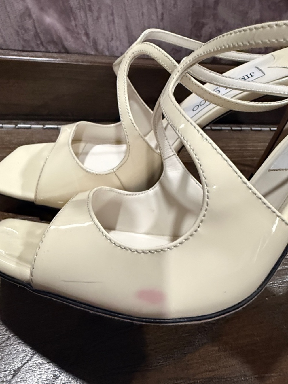 Jimmy Choo Ivory Strappy Square-Toe Heels - Picture 5 of 9